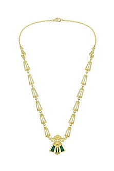 Gold Plated Green Enameled Floral Necklace