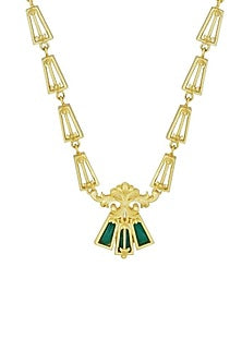 Gold Plated Green Enameled Floral Necklace