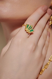Gold Plated Green Enameled Floral Ring
