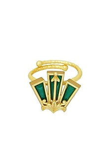 Gold Plated Green Enameled Floral Ring