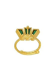 Gold Plated Green Enameled Floral Ring