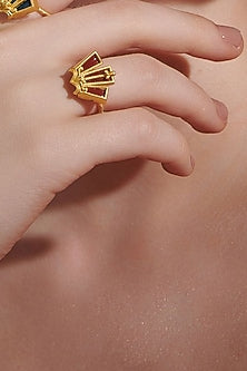 Gold Plated Garnet Enameled Floral Ring
