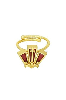 Gold Plated Garnet Enameled Floral Ring