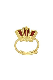 Gold Plated Garnet Enameled Floral Ring