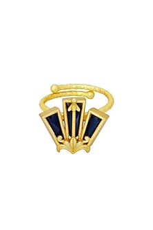 Gold Plated Blue Enameled Floral Ring