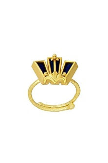 Gold Plated Blue Enameled Floral Ring