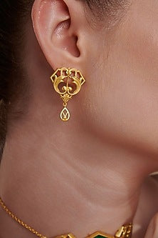 Gold Plated Openwork & Floral Stud Earrings