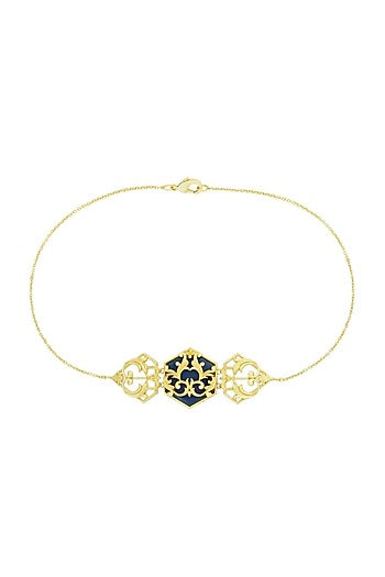 Gold Plated Blue Enameled Floral Choker Necklace