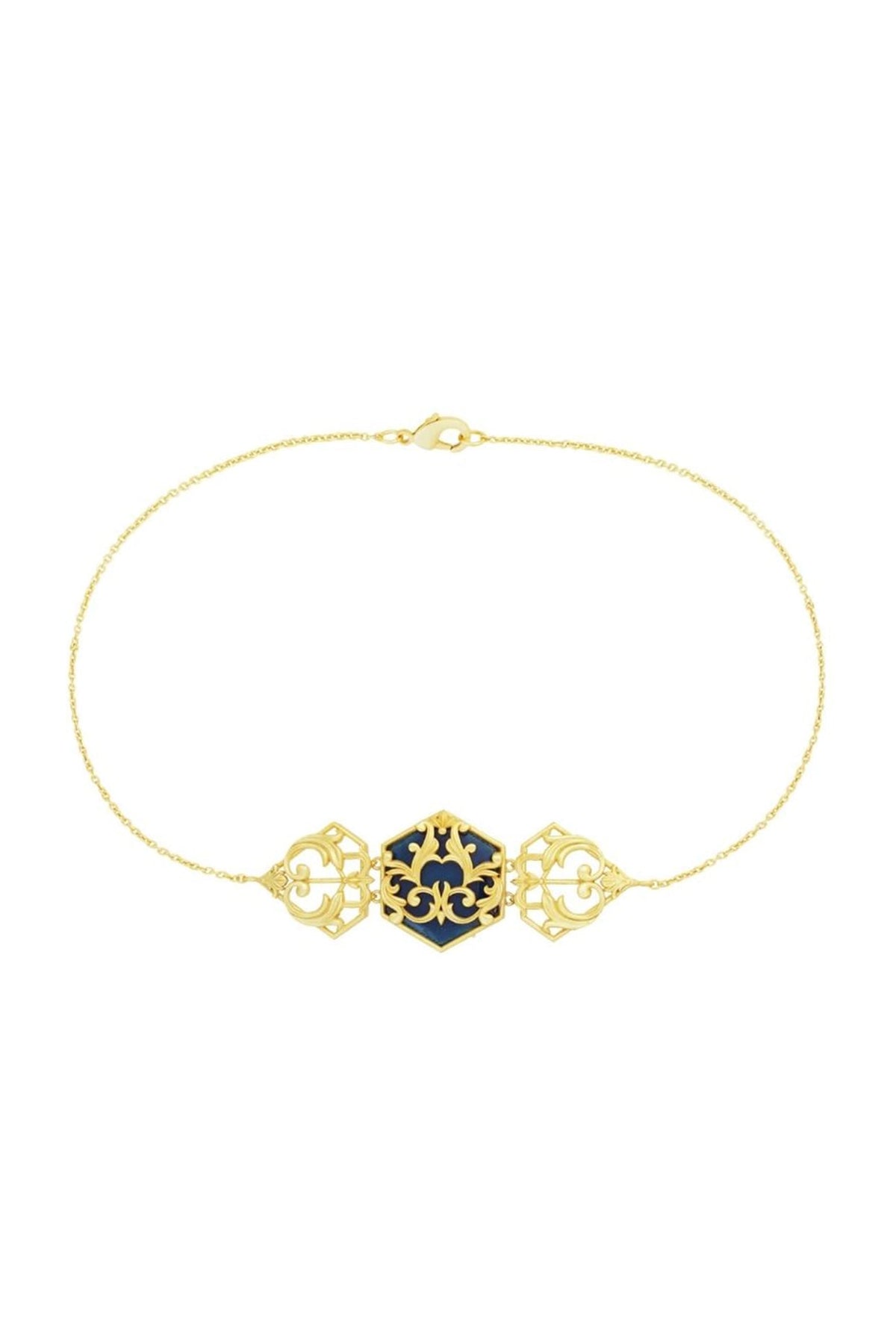 Gold Plated Blue Enameled Floral Choker Necklace