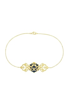 Gold Plated Blue Enameled Floral Choker Necklace