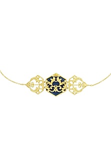 Gold Plated Blue Enameled Floral Choker Necklace