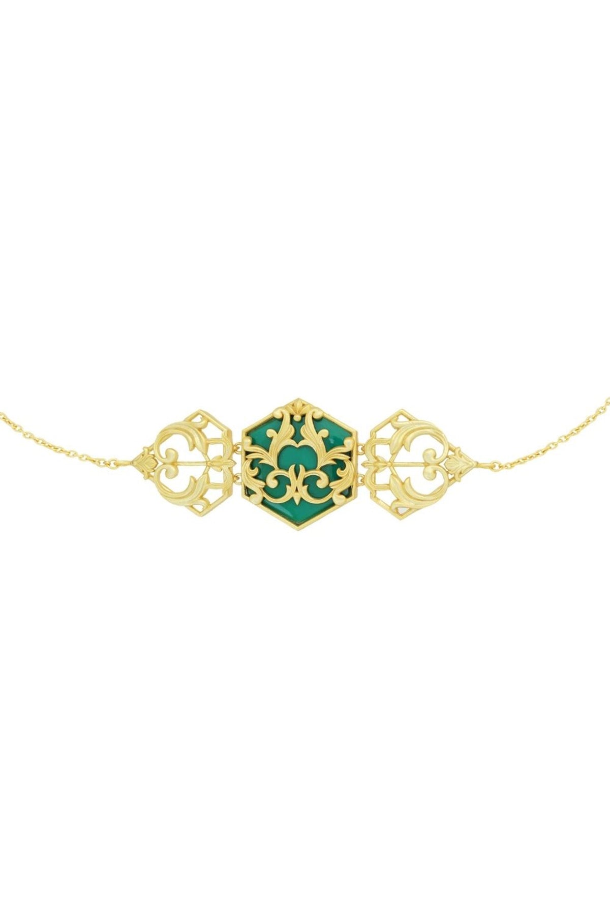Gold Plated Green Enameled Floral Choker Necklace