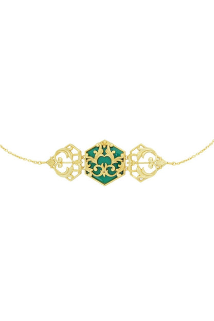 Gold Plated Green Enameled Floral Choker Necklace