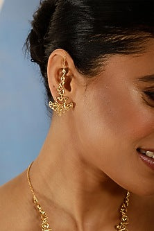 Gold Finish Floral Filigree Dangler Earrings