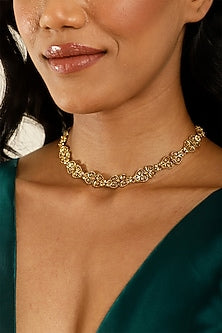 Gold Finish Floral Filigree Necklace