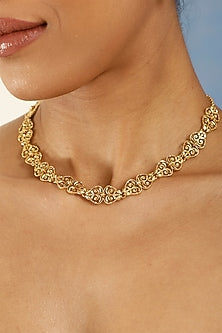 Gold Finish Floral Filigree Necklace