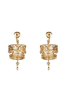 Gold Finish Floral Motif Dangler Earrings