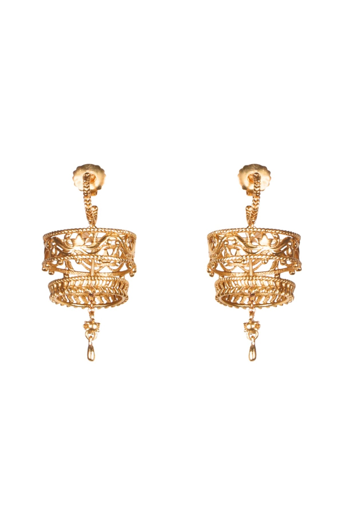 Gold Finish Floral Motif Dangler Earrings
