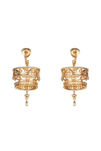 Gold Finish Floral Motif Dangler Earrings