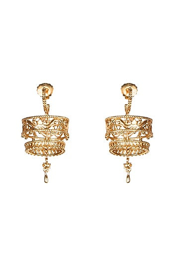 Gold Finish Floral Motif Dangler Earrings