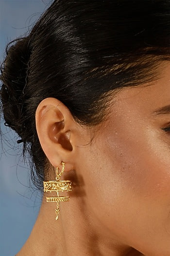 Gold Finish Floral Motif Dangler Earrings