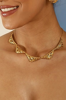 Gold Finish Floral Filigree Necklace