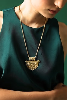 Gold Plated Floral & Temple Motifs Long Necklace