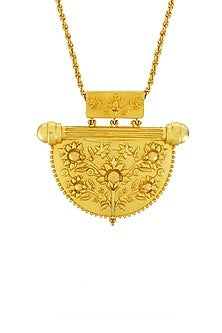 Gold Plated Floral & Temple Motifs Long Necklace