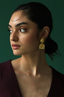 Gold Plated Floral & Temple Motifs Dangler Earrings