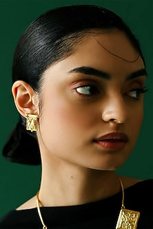 Gold Plated Bird Engraved Stud Earrings
