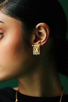 Gold Plated Bird Engraved Stud Earrings