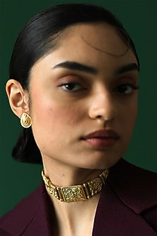 Gold Plated Floral Motifs Detachable Teardrop Earrings