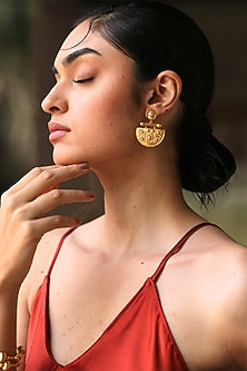 Gold Plated Floral Motifs Half-Moon Earrings