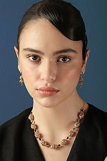 Gold Finish Filigree Ball Enameled Necklace