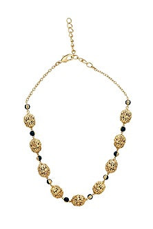 Gold Finish Filigree Ball Enameled Necklace