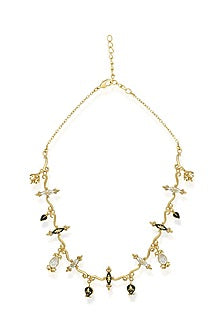 Gold Finish Crystal & Baroque Charm Enameled Necklace