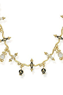 Gold Finish Crystal & Baroque Charm Enameled Necklace