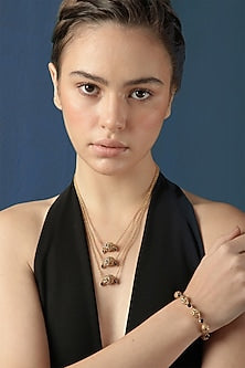 Gold Finish Baroque Filigree Gold Ball Enameled Layered Necklace