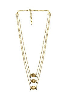 Gold Finish Baroque Filigree Gold Ball Enameled Layered Necklace