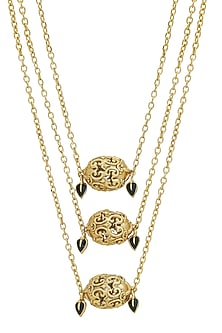 Gold Finish Baroque Filigree Gold Ball Enameled Layered Necklace