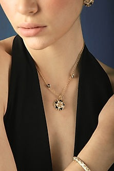 Gold Finish Filigree Embossed Enameled Baroque Necklace