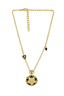 Gold Finish Filigree Embossed Enameled Baroque Necklace