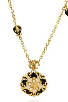 Gold Finish Filigree Embossed Enameled Baroque Necklace