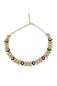 Gold Finish Zircon Baroque Filigree Enameled Choker Necklace