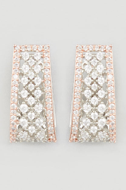 Two Tone Finish Zircons Stud Earrings In Sterling Silver