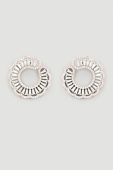 Two Tone Finish Zircons Earrings In Sterling Silver