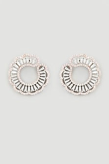 Two Tone Finish Zircons Earrings In Sterling Silver