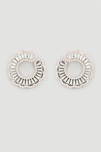 Two Tone Finish Zircons Earrings In Sterling Silver