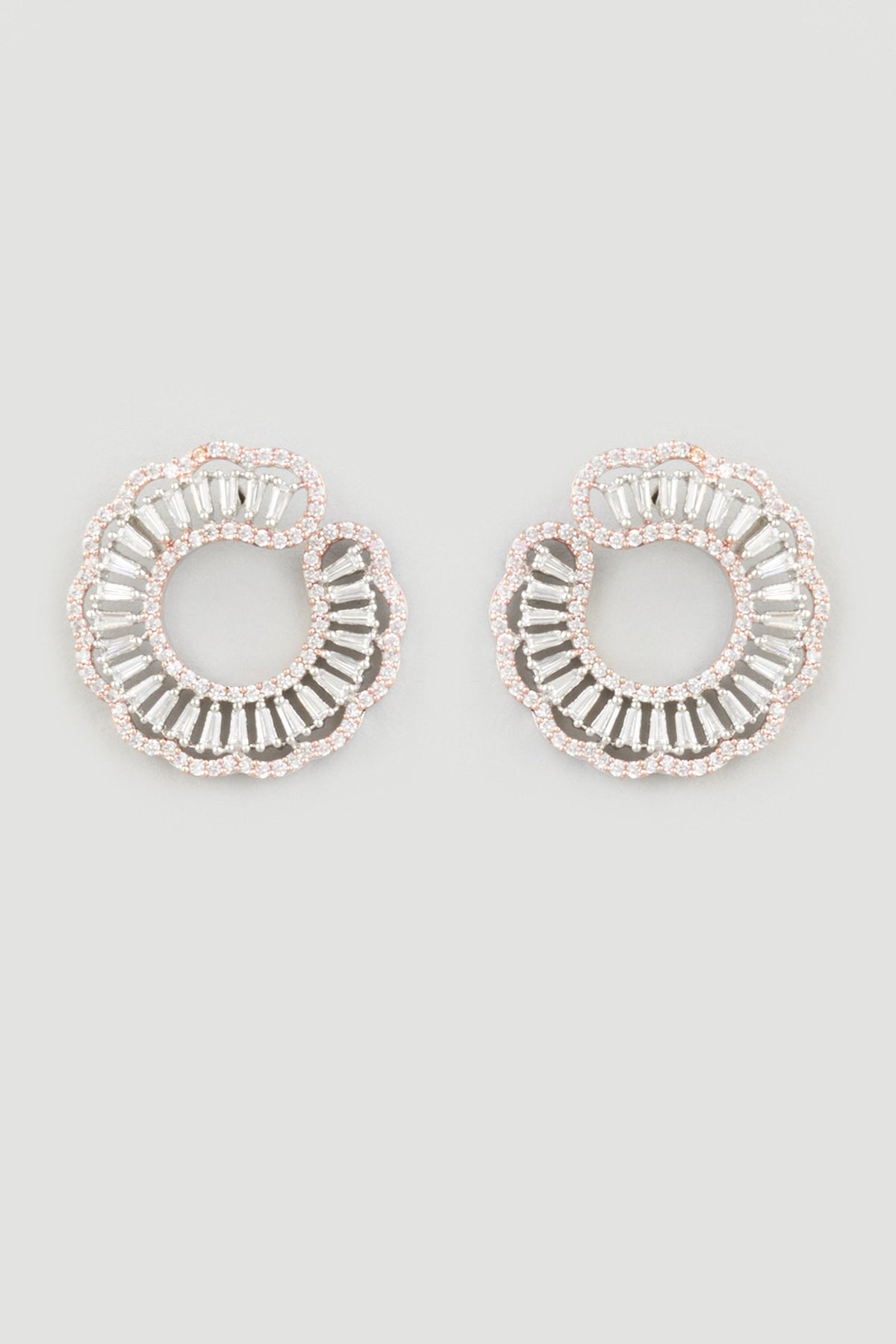 Two Tone Finish Zircons Earrings In Sterling Silver