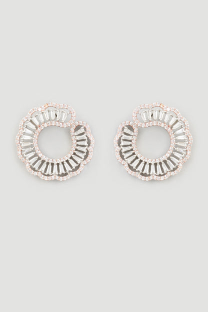 Two Tone Finish Zircons Earrings In Sterling Silver